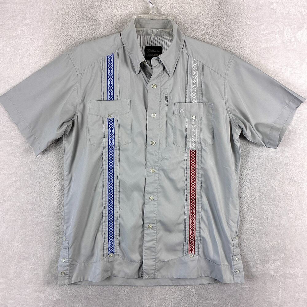 Texas Standard Guayabera Libre Shirt Mens S Gray Embroidered Performance Western